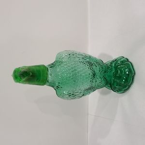 Vintage Green Glass 11" American Eagle Decanter+Shot Glass Head Liquor Ephemera